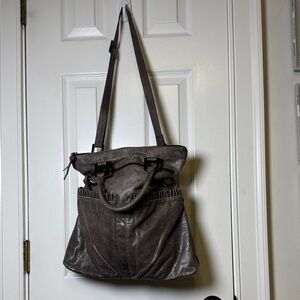 Helen Welsh Metallic Gray Leather Convertible Shoulder Crossbody Tote 👜